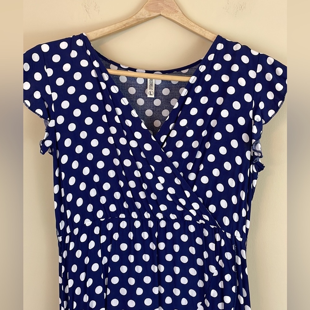 Blue & White Polka Dot high low dress L - Picture 1 of 9